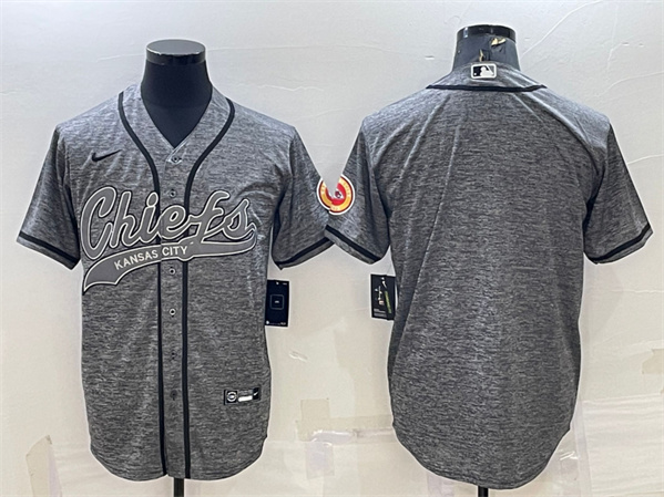 Men's Kansas City Chiefs Blank Gray With Patch Cool Base Stitched Baseball Jersey